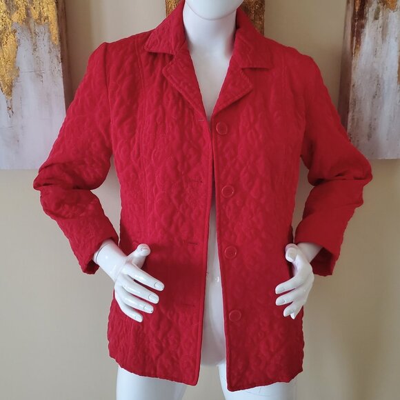 Mountain Lake Women's Cherry Red Quilted Lined Button-Down Jacket SZ S Petite - Picture 1 of 9